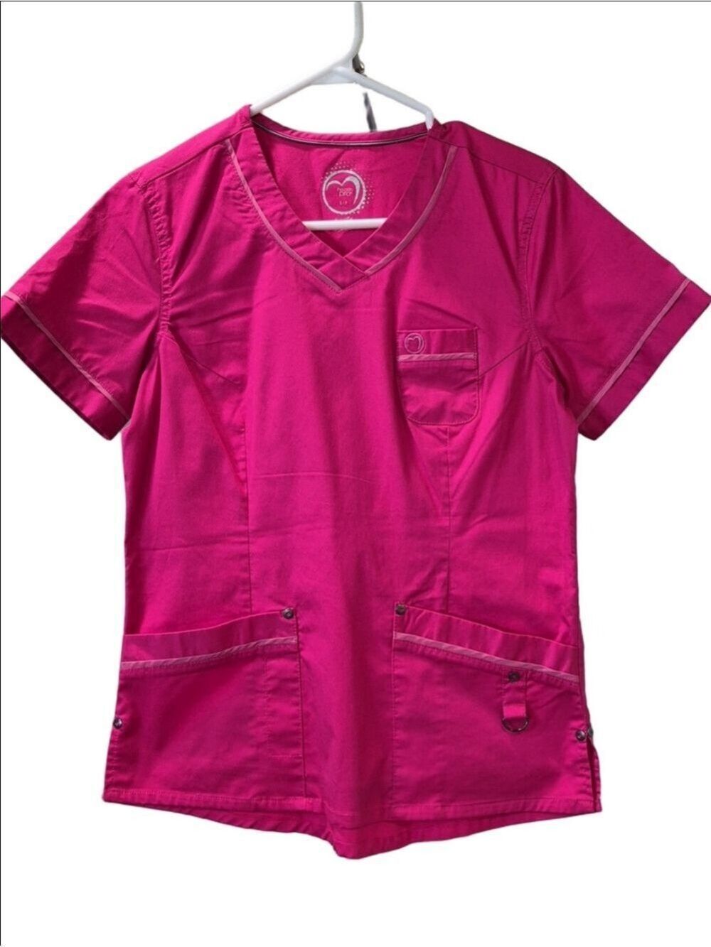 Health Pro Hot Pink V- Neck Stretch   Scrub Top - Size S/P